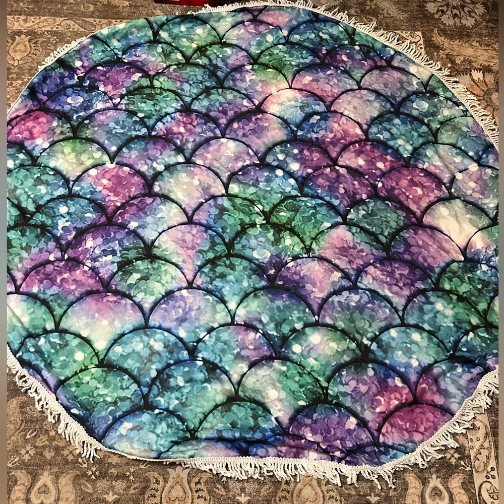 Round microfiber beach towel with beach bag Mermaid theme NEW